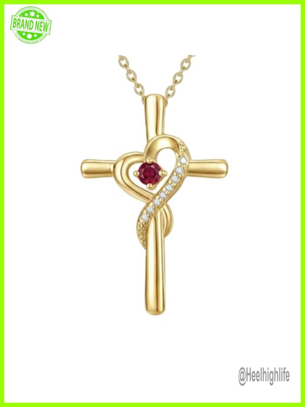 14K Gold Plated Birthstone Cross Necklace Women Adjustable 18+2 Chain